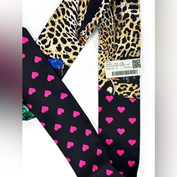 Hermès Silk Jungle Love Love Twilly Black Vert Rose Vif Authentic - Picture 3 of 5